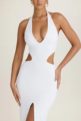 Cut-Out Halterneck Maxi Dress in White