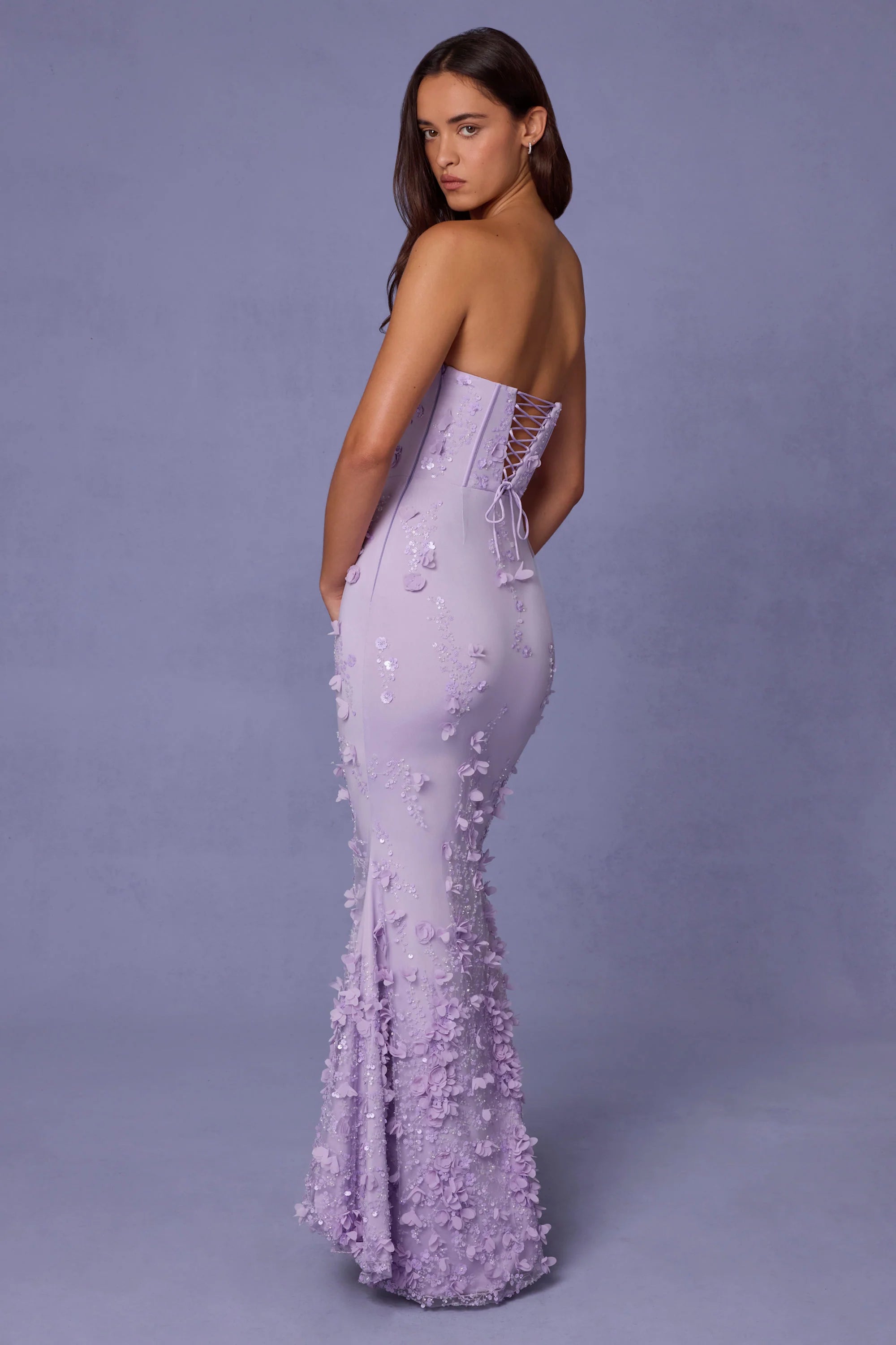 Lace-Up Corset Maxi Dress in Lilac