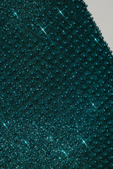 Embellished Sweetheart-Neck Midi Dress in Teal Green