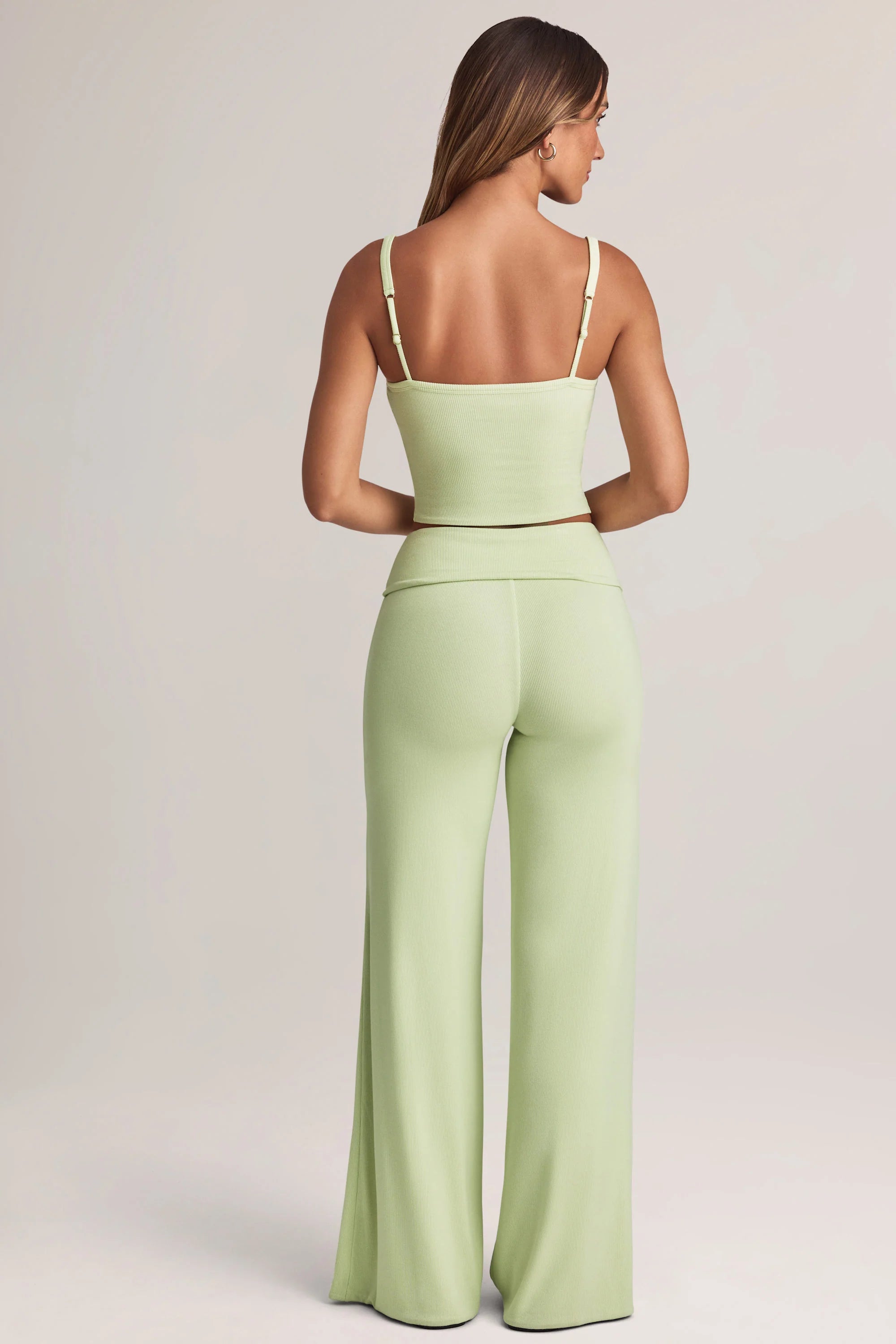 Modal Foldover Wide-Leg Trousers in Sage Green