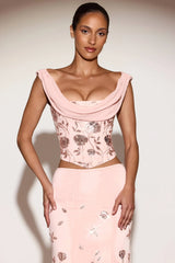 Embellished Draped Lace-Up Corset Top  in Pink