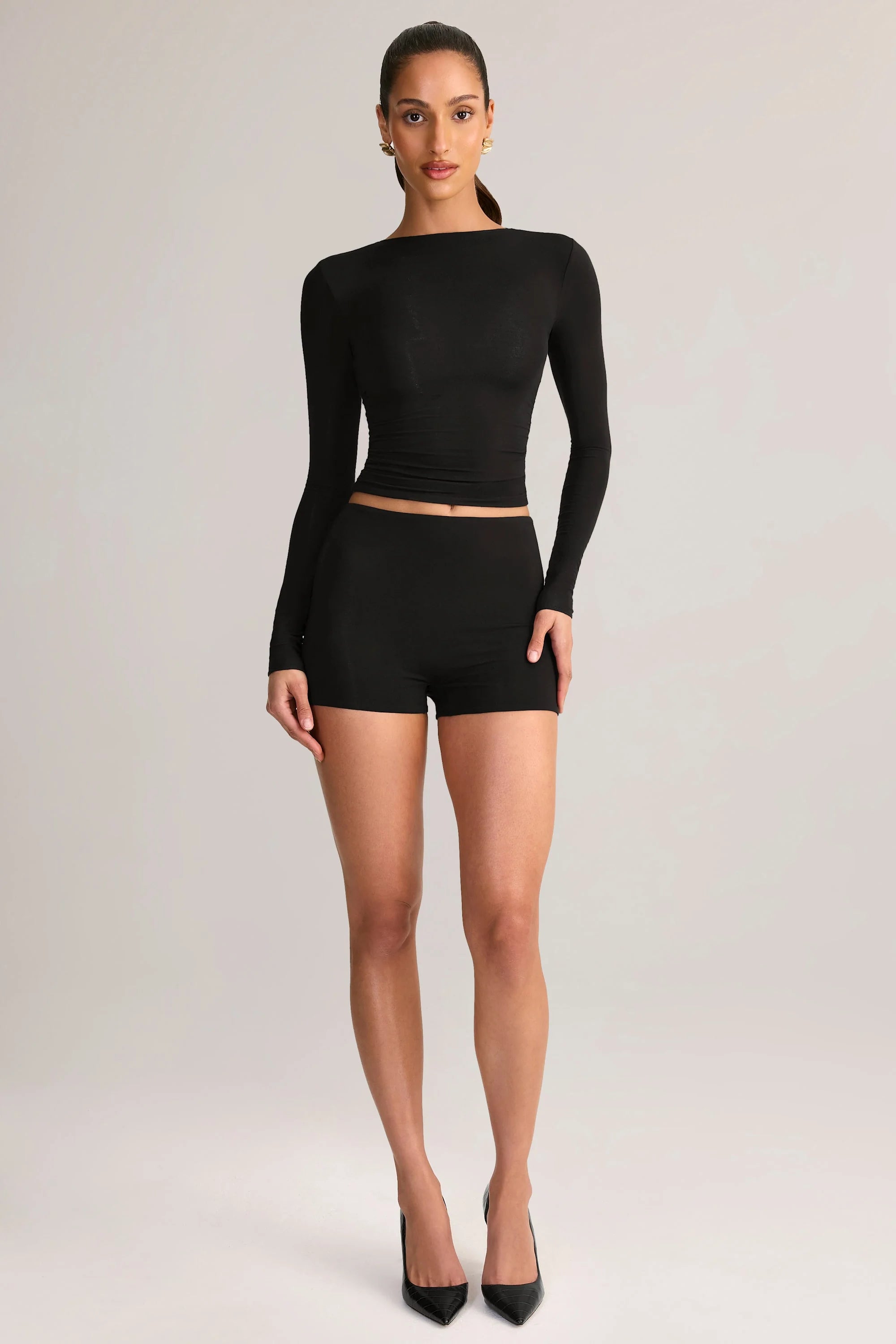Modal High-Rise Bodycon Mini Shorts in Black