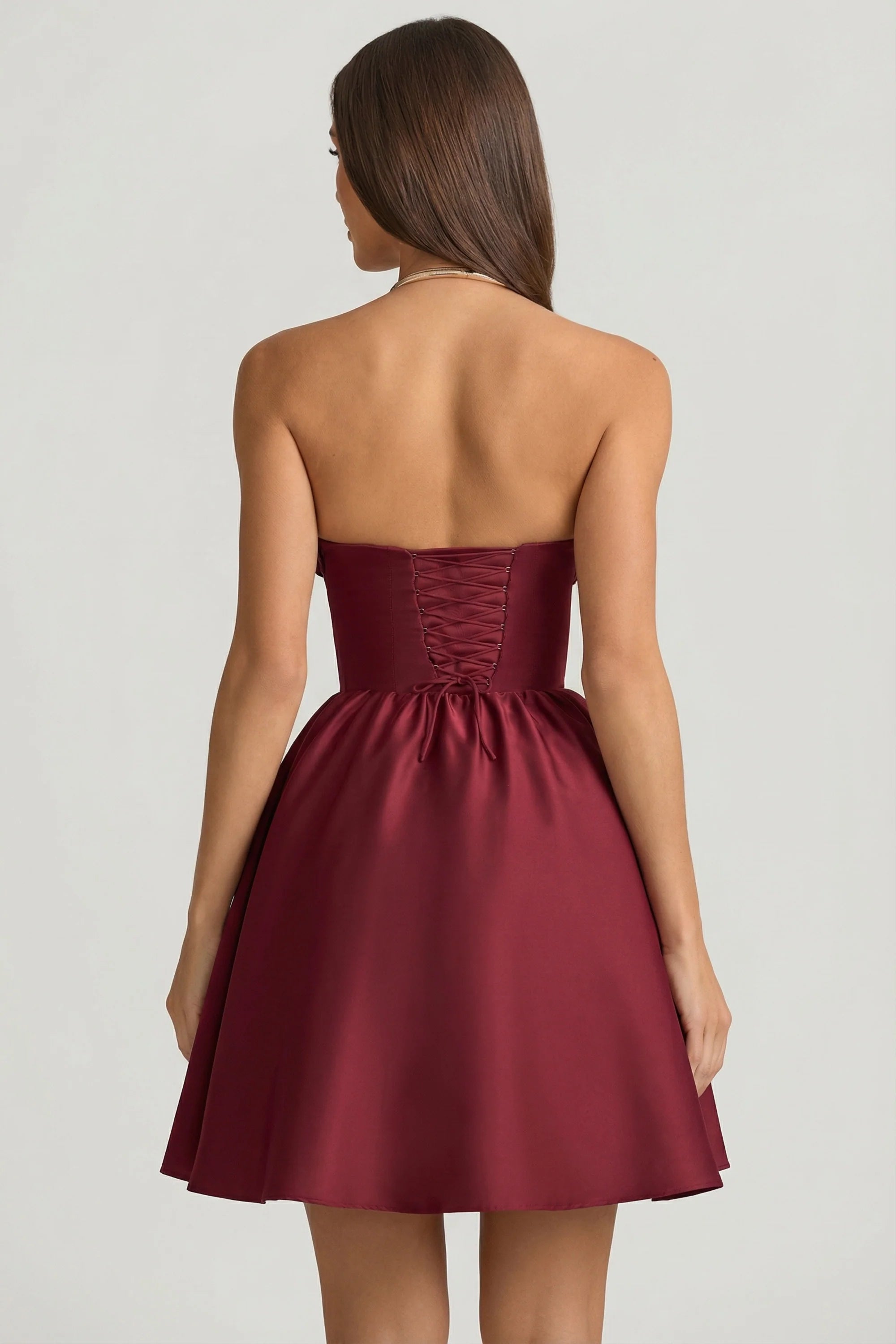 Strapless Corset Midi Dress in Wine Red