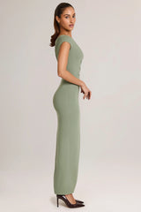 Modal Asymmetric Ruched Maxi Dress  in Sage Green