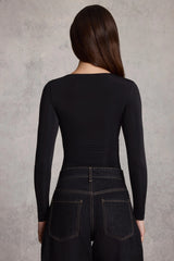 Soft Jersey SweRuched Long-Sleeve Top in Black