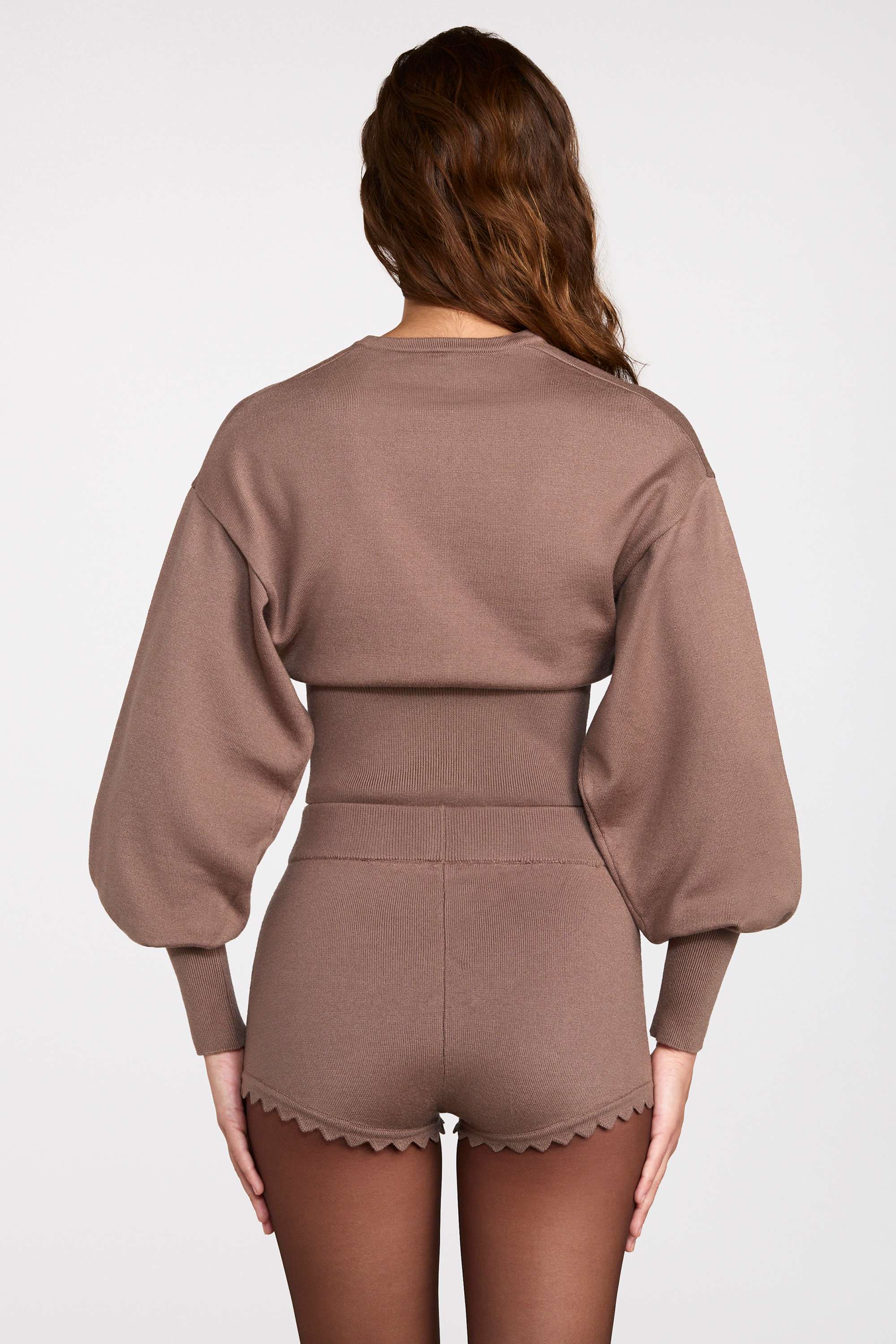 Knit Mid-Rise Mini Shorts in Mocha