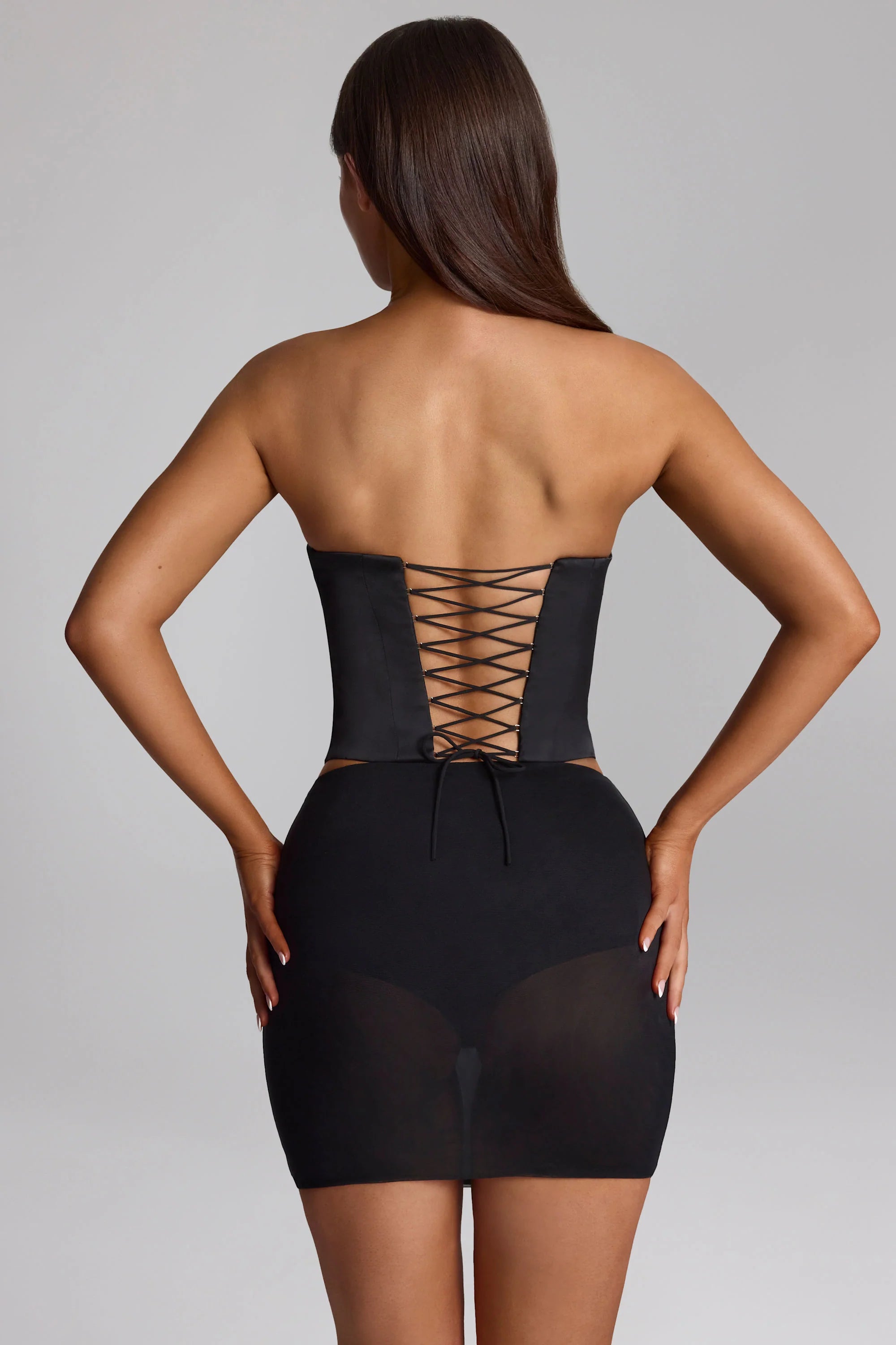 Curved Lace-Up Corset Top in Black