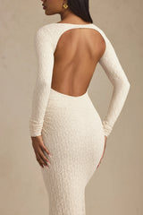Ruched Backless Lace Maxi Dress in Ivory
