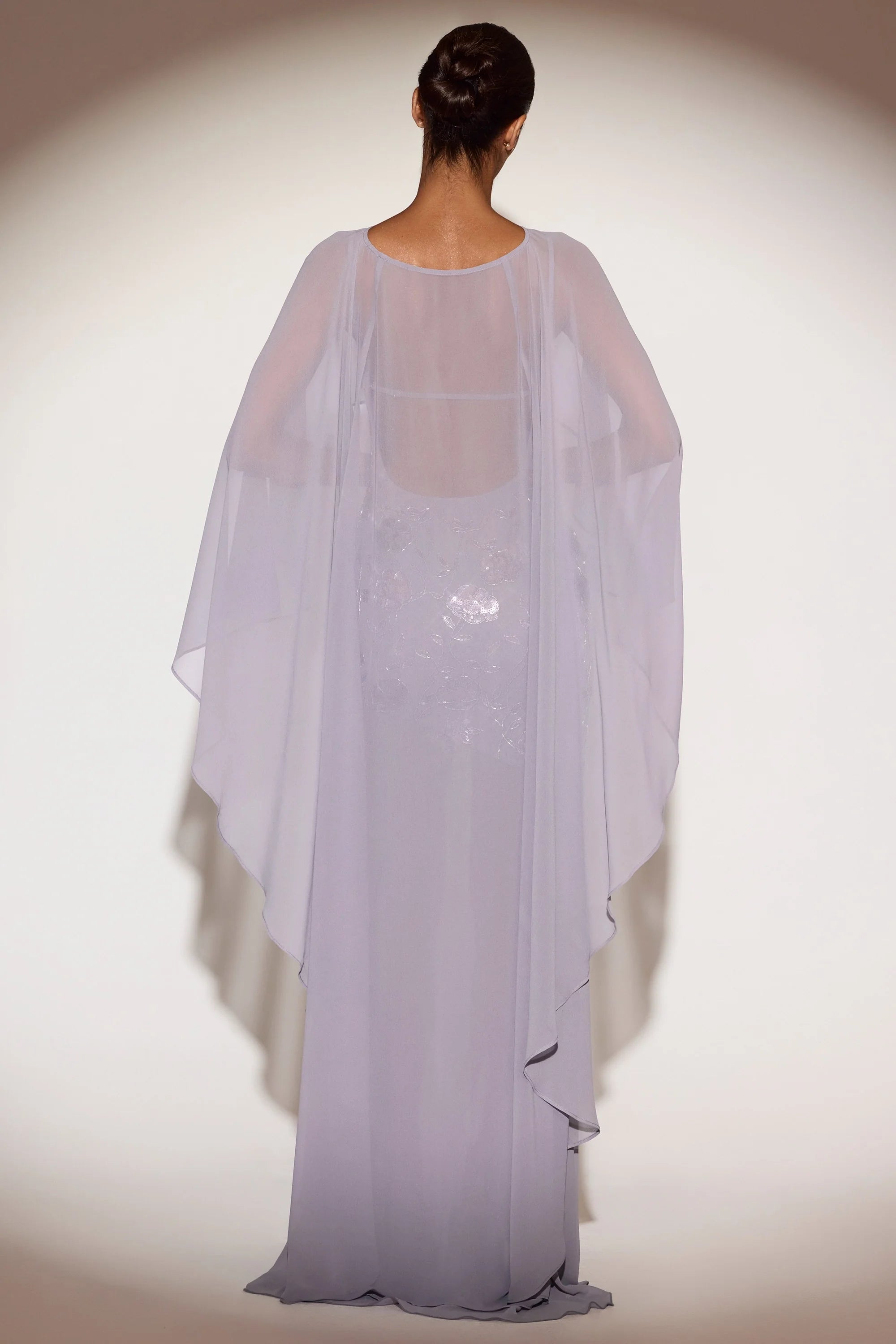 Sheer Chiffon Draped Cape in Lilac