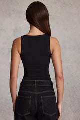 Soft Jersey Square-Neck Ruched Top in Black