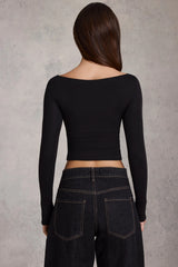 Modal Boat-Neck Long-Sleeve Top in Black