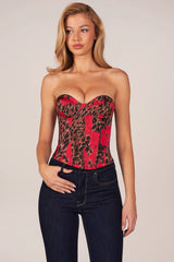 Bandeau Lace-Up Corset Top  in Rose Leopard Print