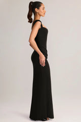 Modal Sweetheart-Neck Cowl-Waist Maxi Dress in Black