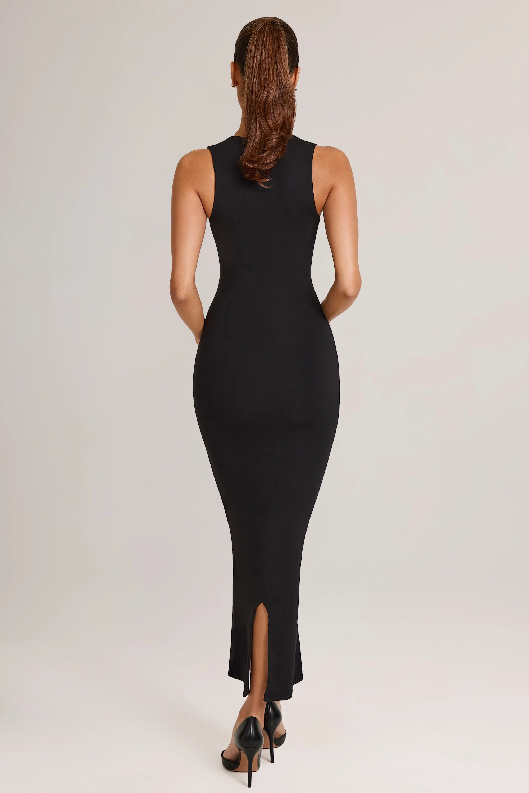 Modal Square-Neck Bodycon Midi Dress in Black