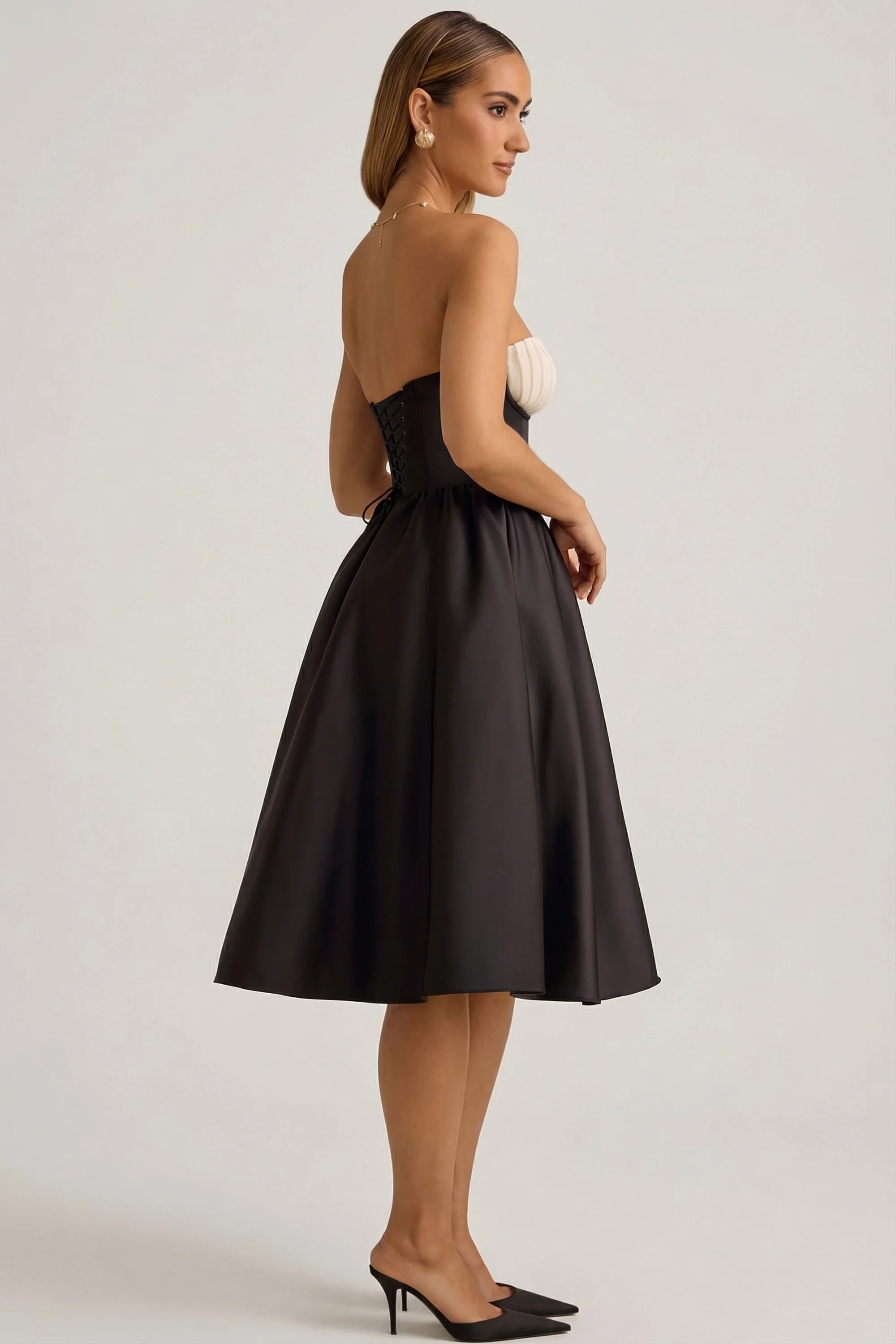 Strapless Corset Midi Dress in Black