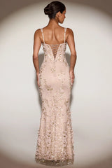 Embellished Appliqué Soft-Scoop Corset Gown in Gold