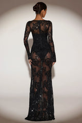 Embellished Bodysuit Corset Gown Dress in Black
