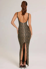 Modal Square Neck Maxi Dress in Leopard Print
