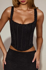 Lace Soft-Scoop Adjustable Corset Top in Black