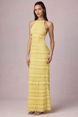 Ruffled Backless Halterneck Maxi Dress in Lemon Yellow