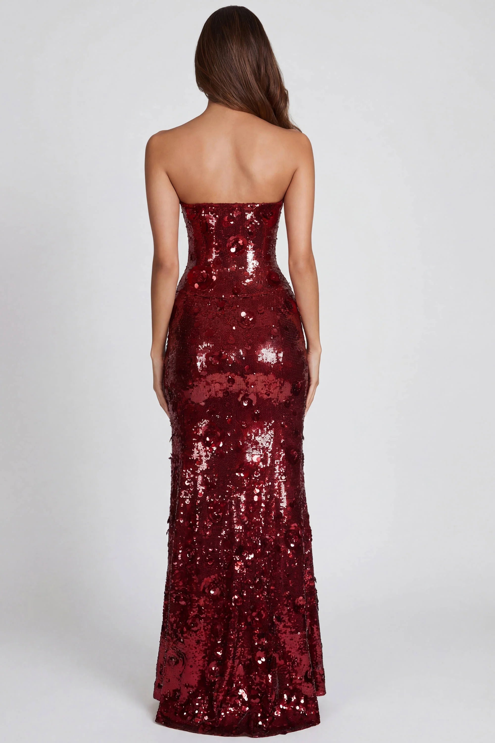3D Embellished Bandeau Maxi Dress in Red