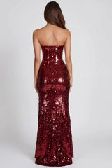 3D Embellished Bandeau Maxi Dress in Red