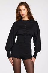 Knit Long-Sleeve Cardigan in Black