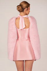 Faux Fur Tie-Up Sleeves in Pink