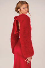 Faux Fur Tie-Up Sleeves in Rose Red