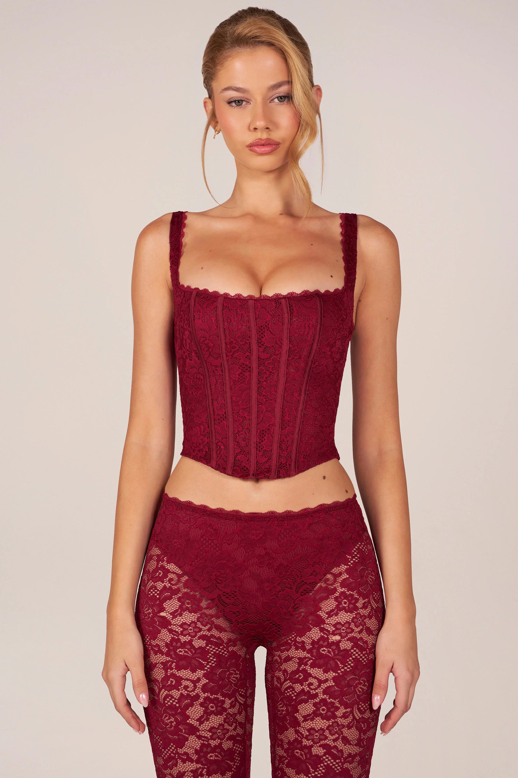 Lace-Up Corset Top in Cherry Red