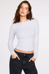 Ribbed Modal Ruched Long-Sleeve Top in Grey
