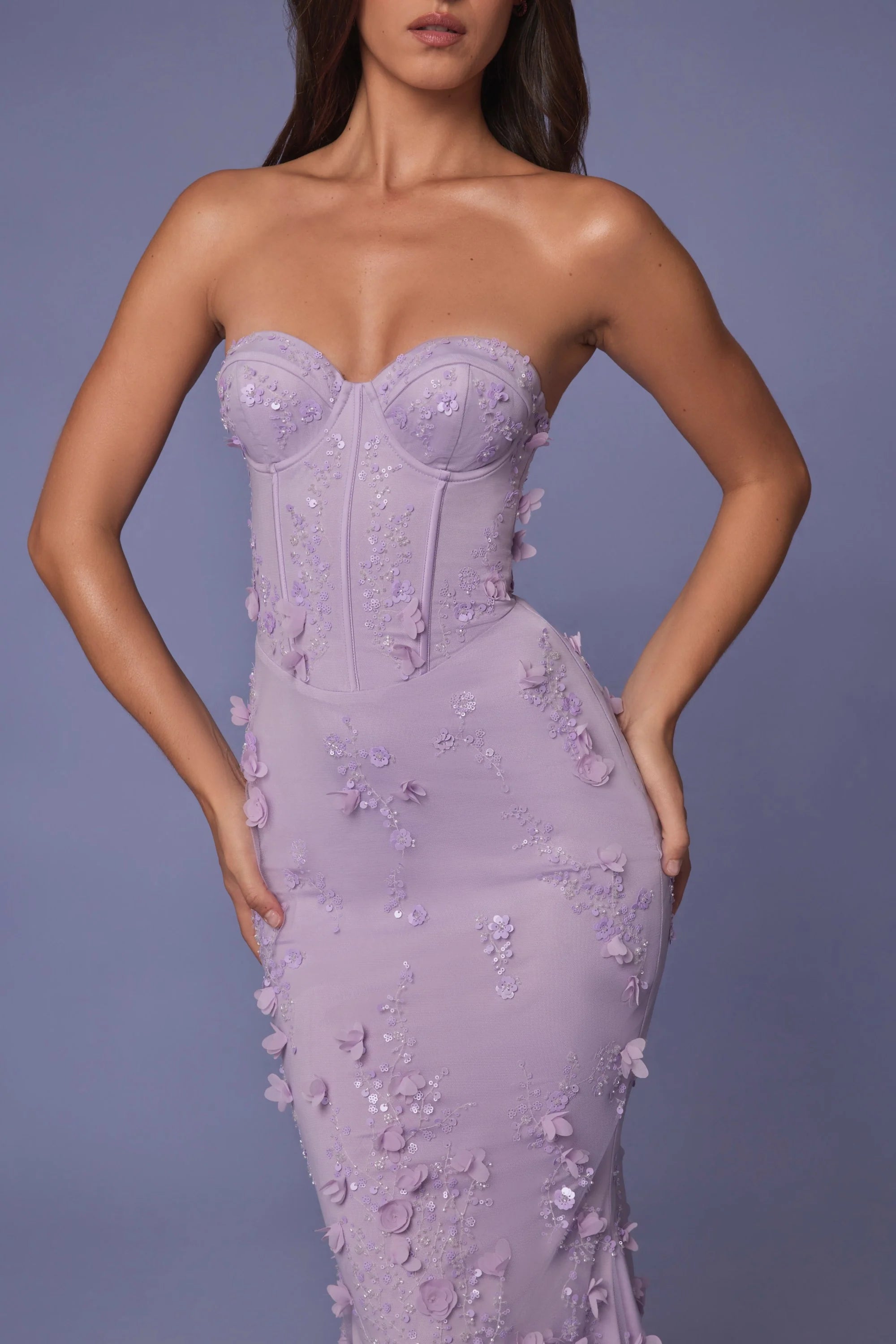 Lace-Up Corset Maxi Dress in Lilac