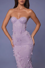 Lace-Up Corset Maxi Dress in Lilac
