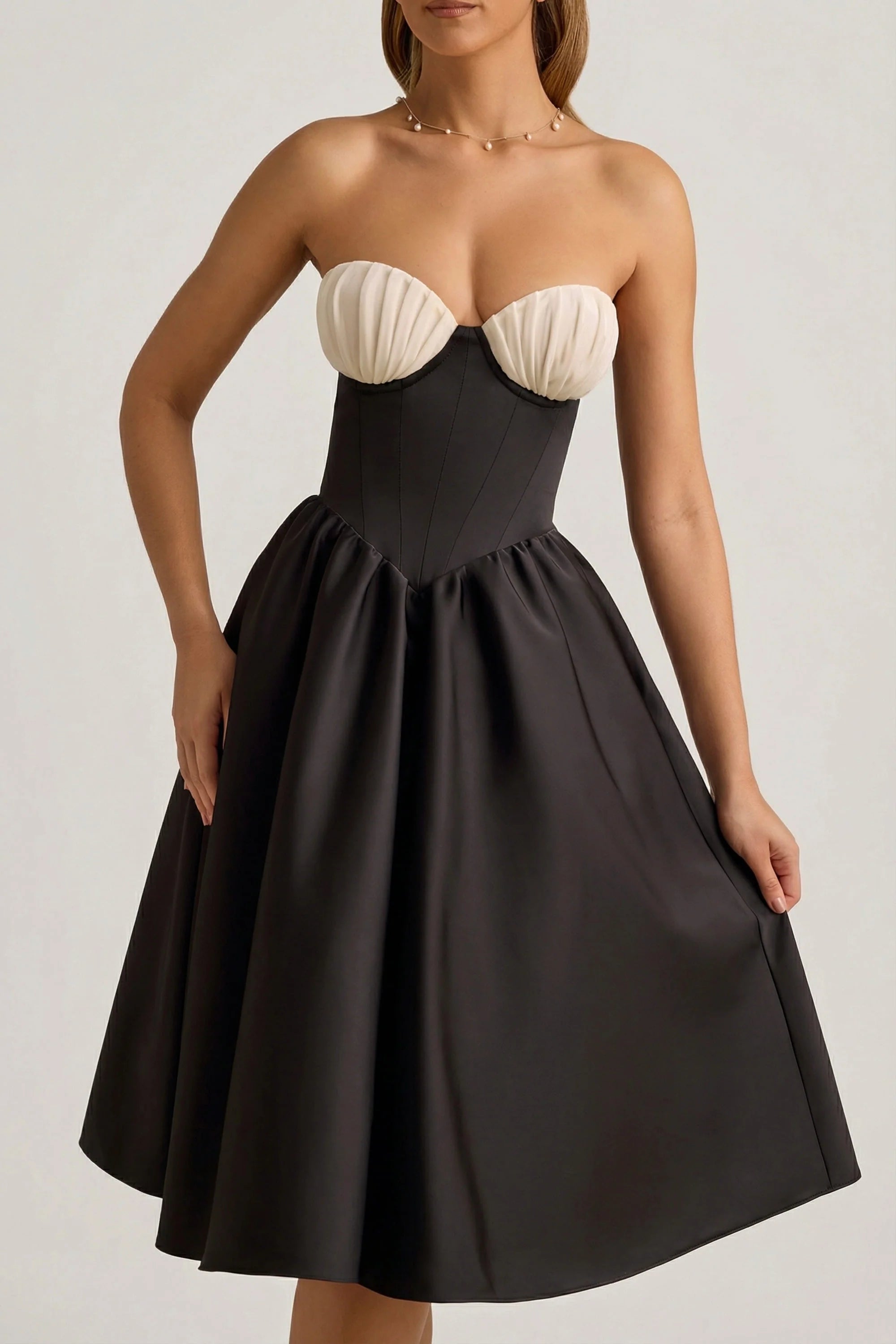 Strapless Corset Midi Dress in Black
