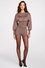 Knit Mid-Rise Mini Shorts in Mocha