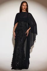 Sheer Chiffon Draped Cape in Black