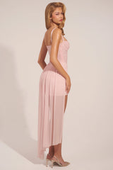Corseted Draped Mini Dress in Blush Pink