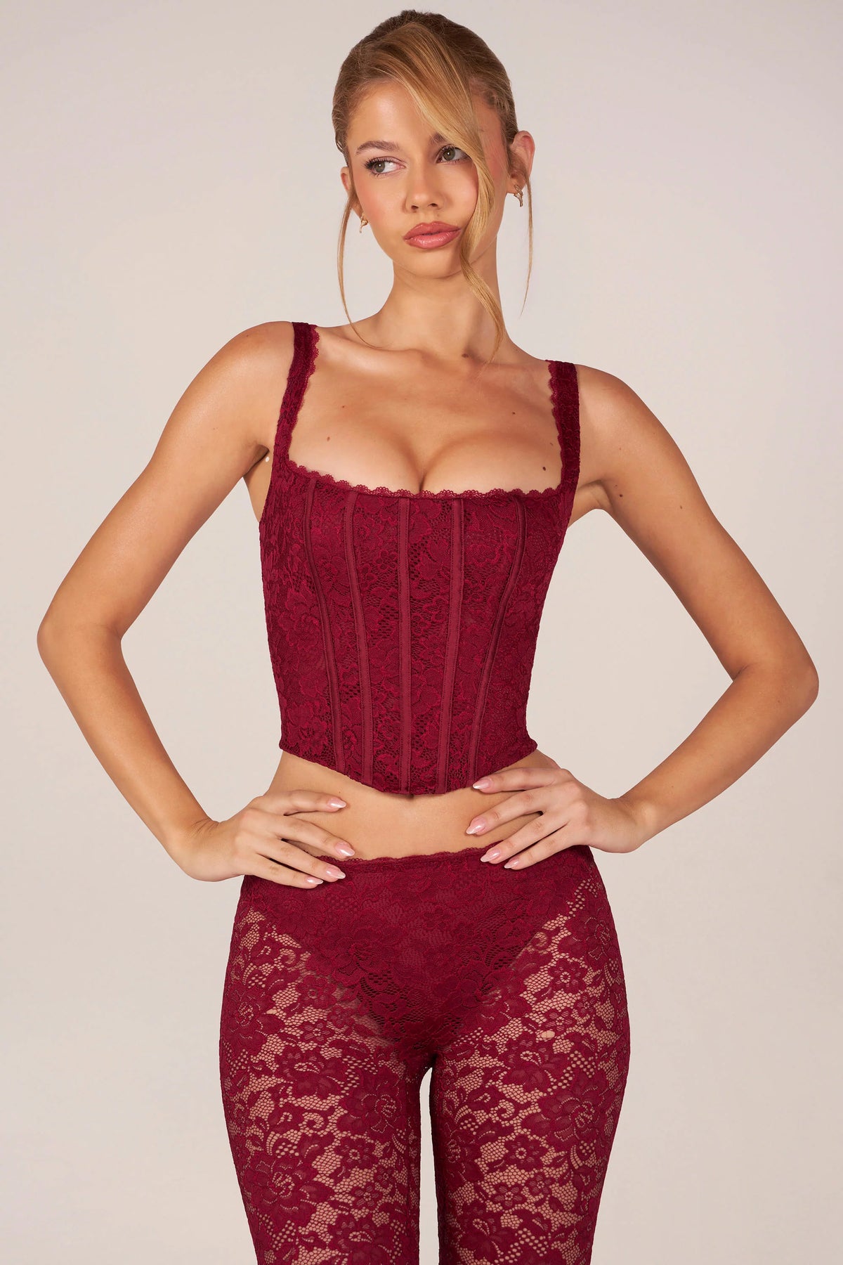 Lace-Up Corset Top in Cherry Red