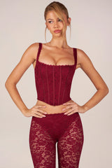 Lace-Up Corset Top in Cherry Red