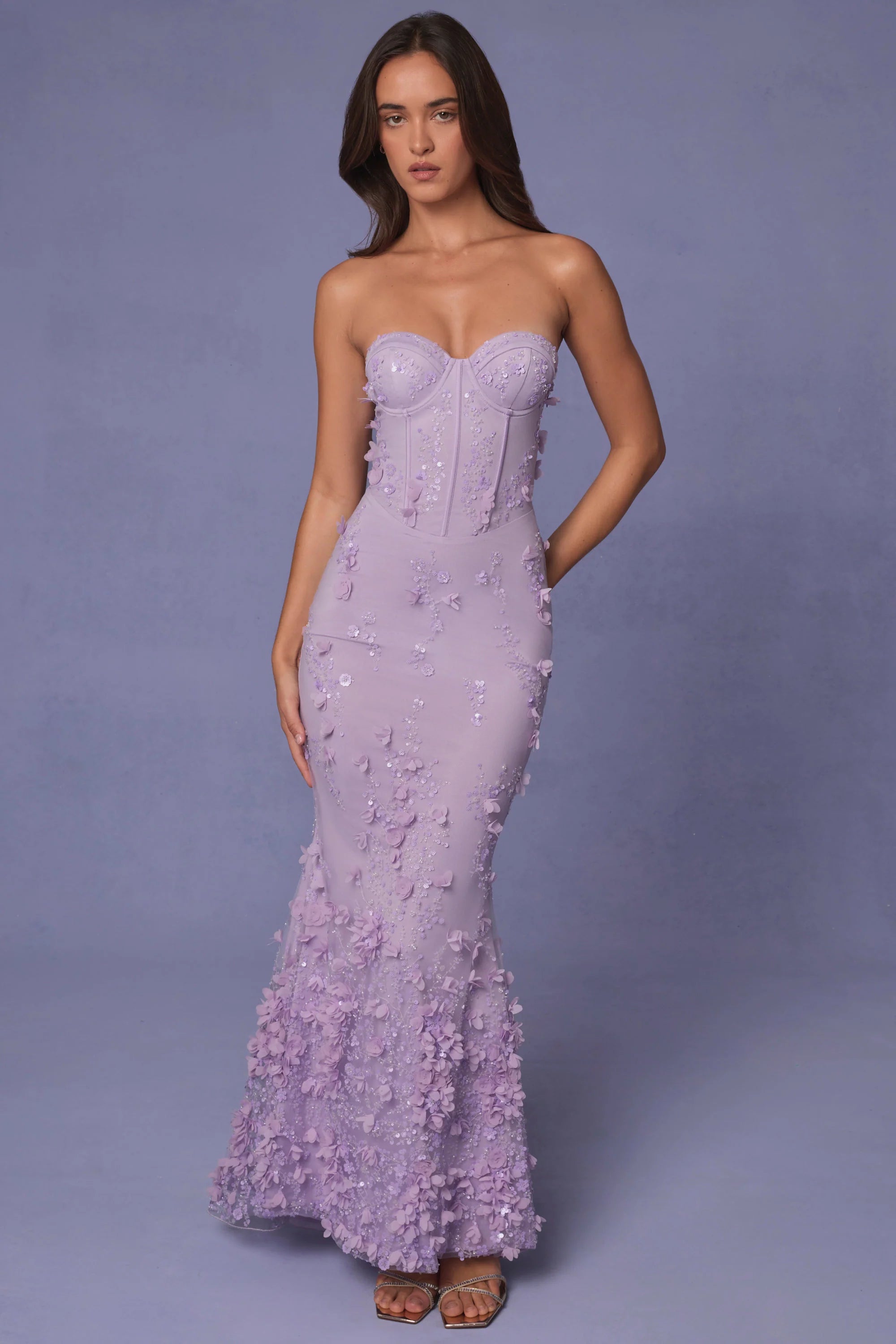 Lace-Up Corset Maxi Dress in Lilac