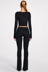 Modal Mid-Rise Flared Trousers in Black
