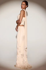 Embellished Draped Mid-Rise Gown Skirt in Gold