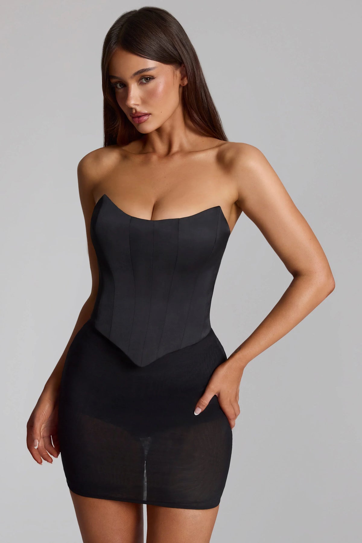Curved Lace-Up Corset Top in Black