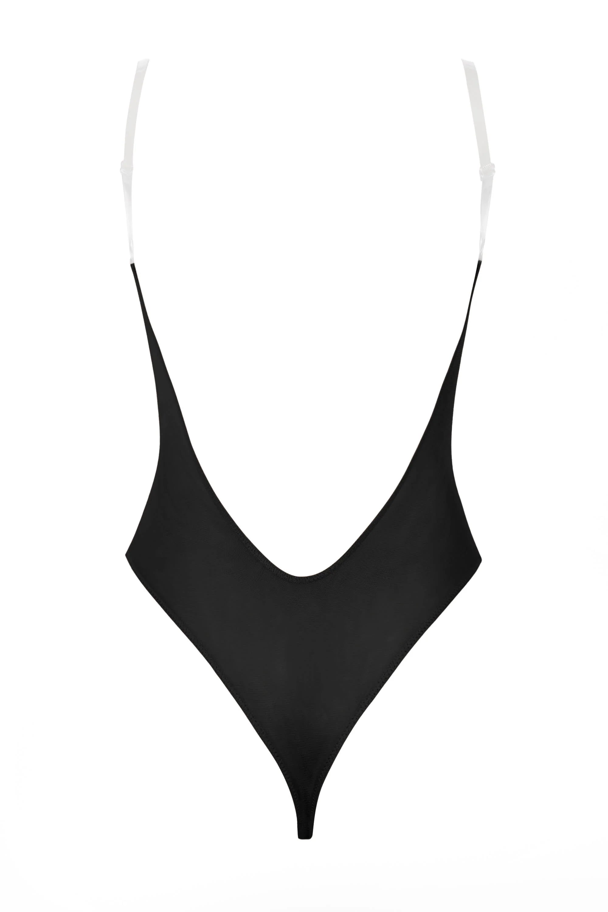 Soft Mesh Clear Strap Bodysuit in Black