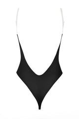 Soft Mesh Clear Strap Bodysuit in Black