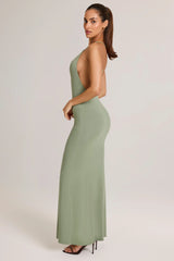 Modal Plunge Backless Maxi Dress in Sage Green