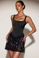 Satin Corset Embellished Skirt Mini Dress in Black Purple