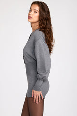 Fine-Knit Long-Sleeve Romper in Grey