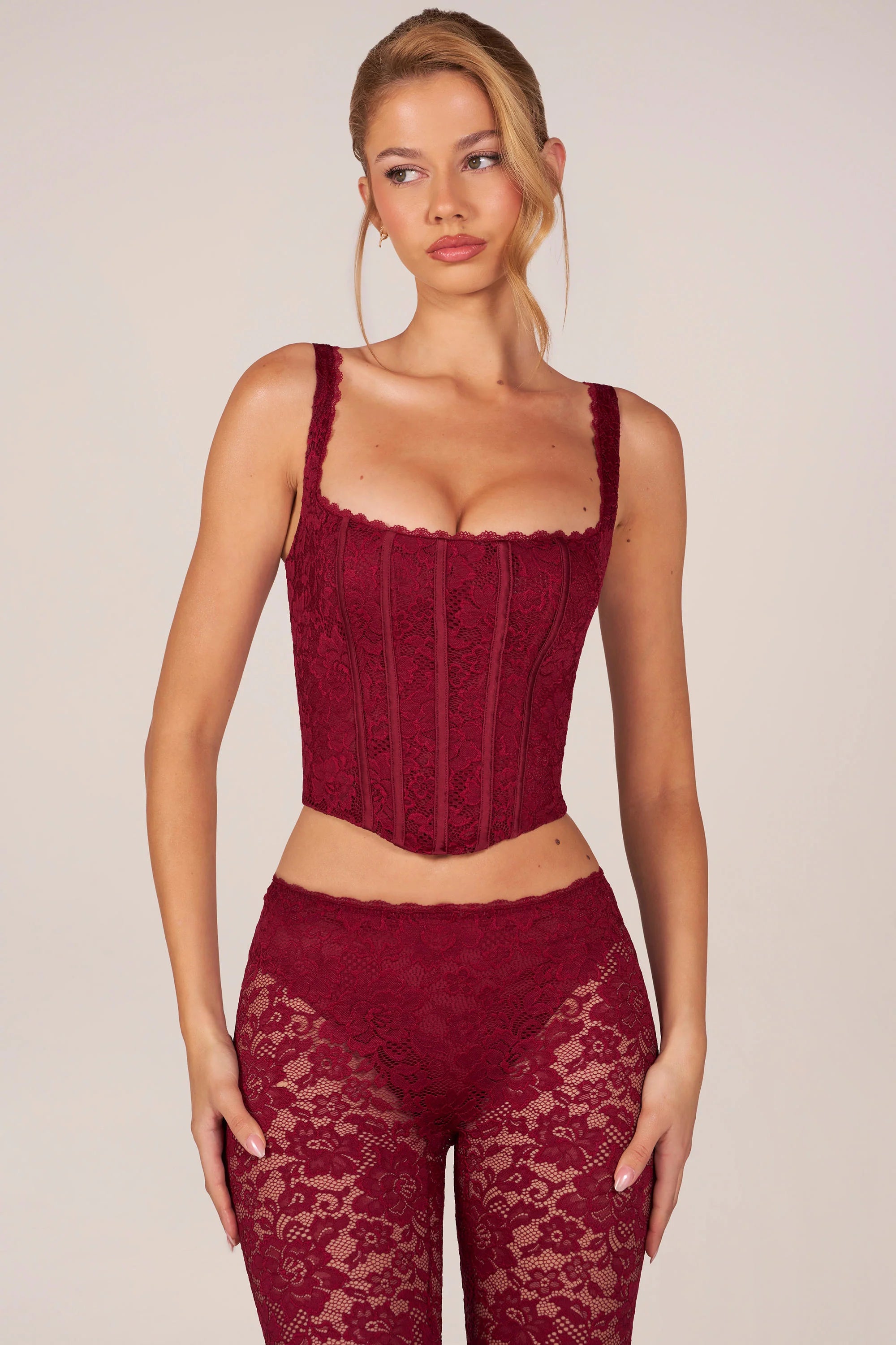 Lace-Up Corset Top in Cherry Red