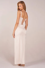 Corseted Thigh-High Split Maxi Dress in Ivory